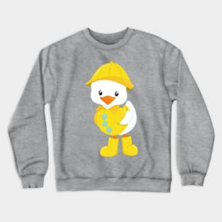 Cute Duck, Baby Duck, Duck In Raincoat, Rain Crewneck Sweatshirt